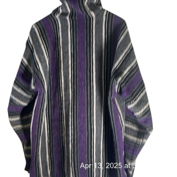 Gypsy Hoodie Unisex Size XL Baja Mexican Blanket Purple Striped Hippie Pocket - Picture 8 of 9